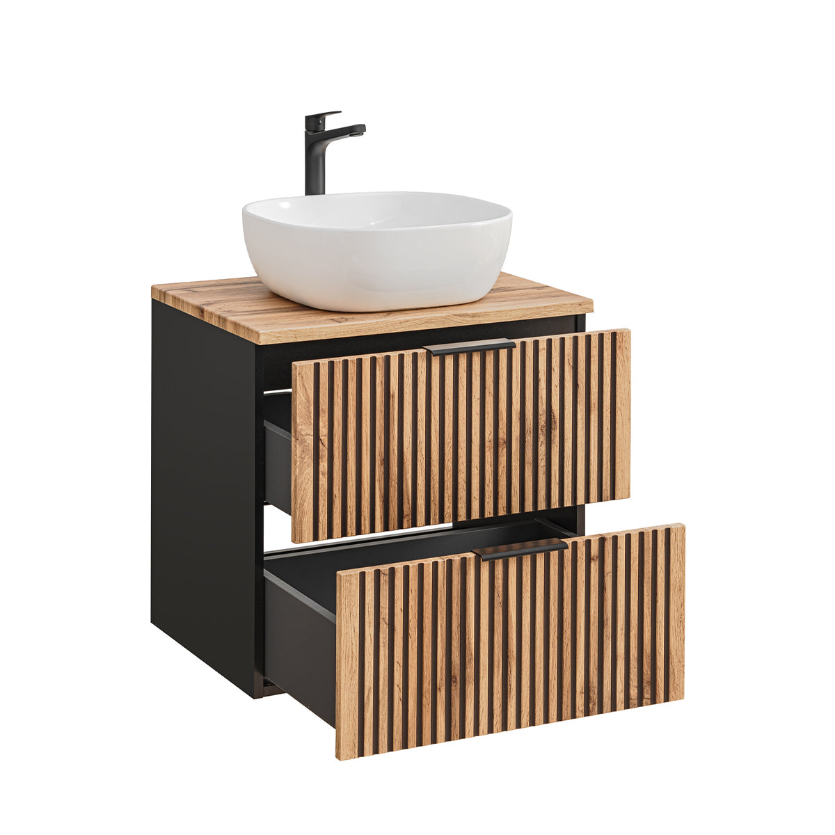 Ensemble meuble simple vasque 60cm et colonne Gaia Bois et Noir - vue 4