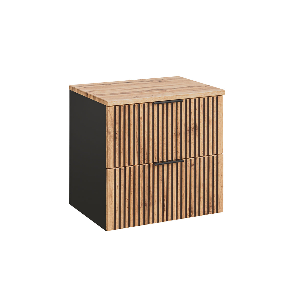 Meuble simple vasque 60cm Gaia Bois et Noir - Vasque Noir - vue 2