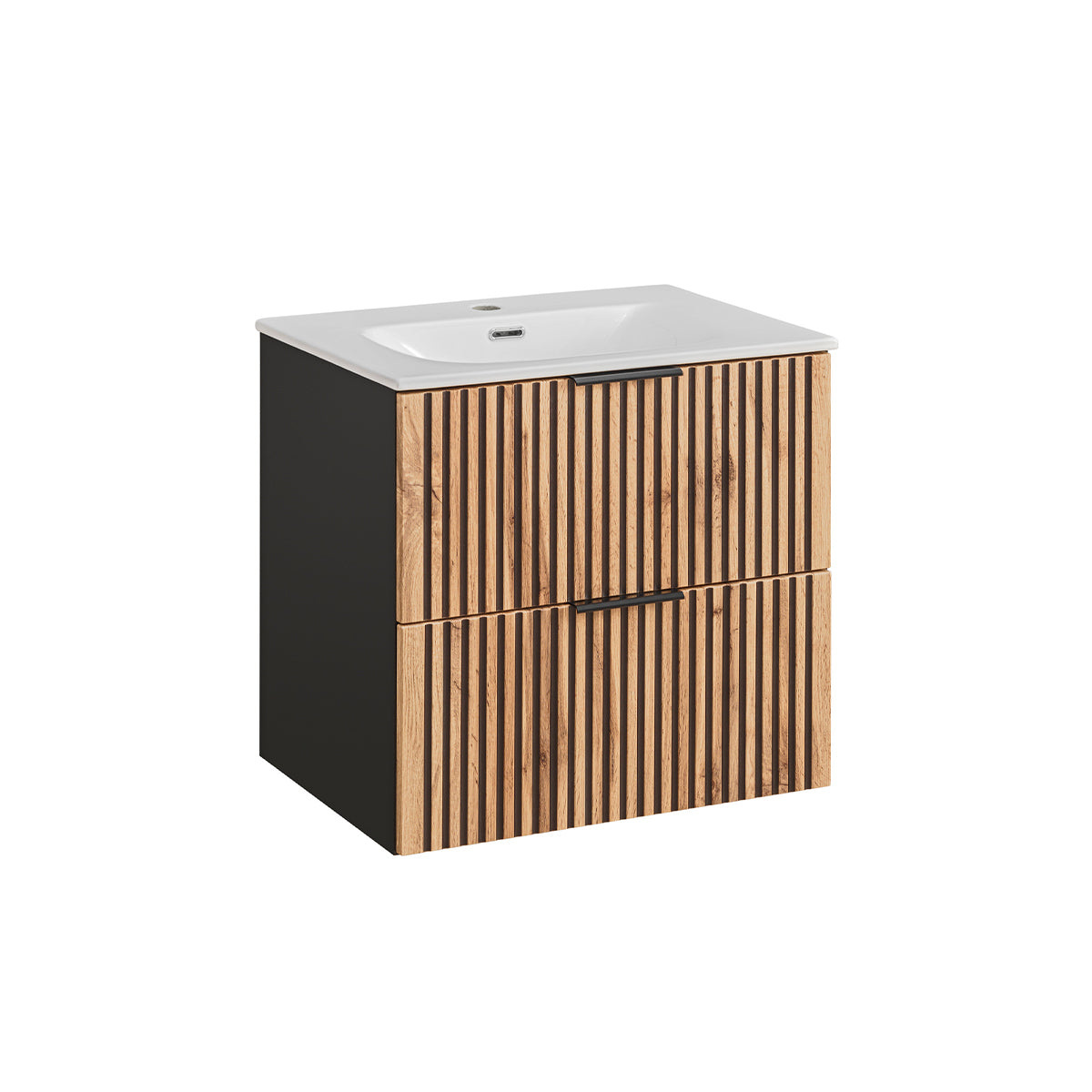 Meuble simple vasque encastrée 60cm Gaia Bois et Noir