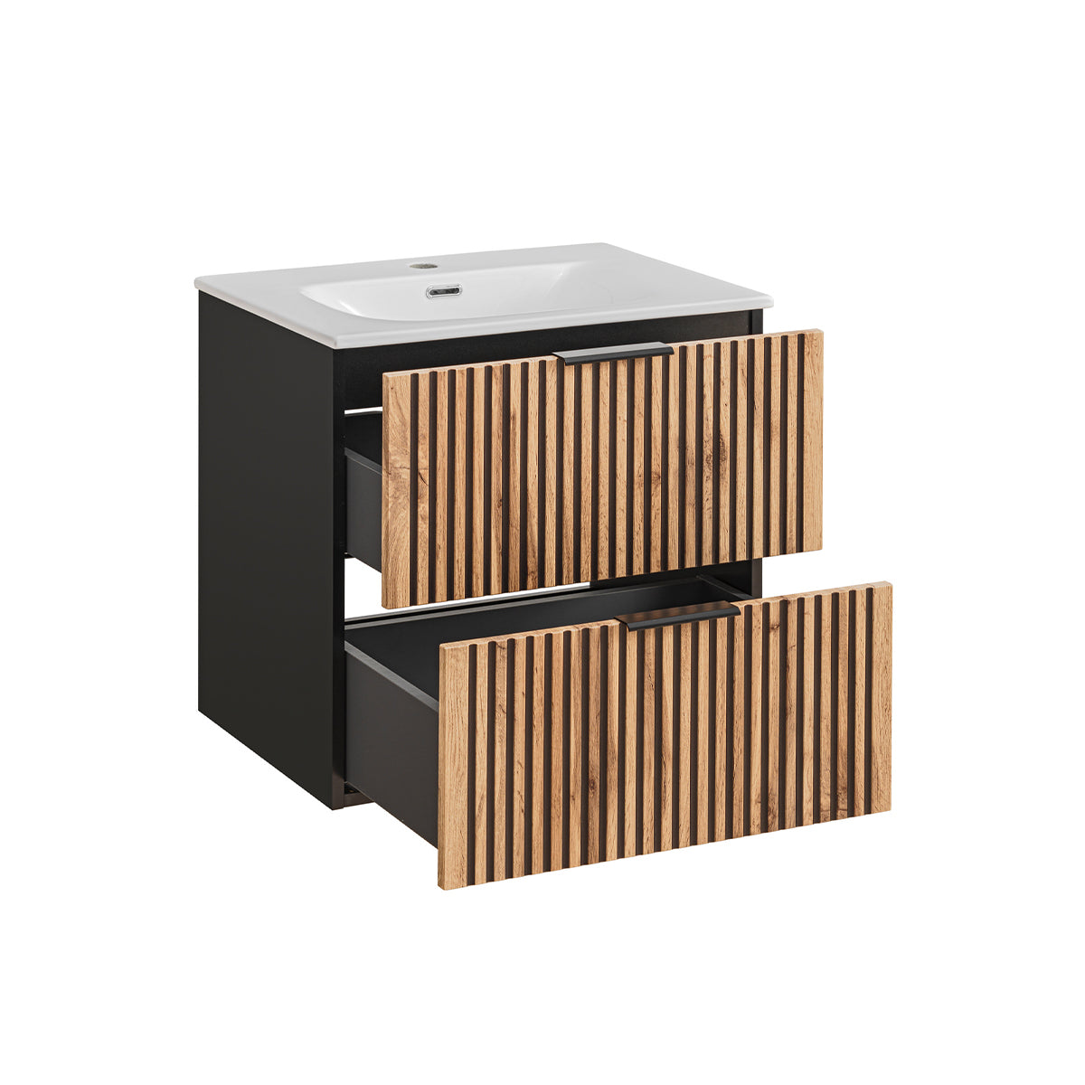 Meuble simple vasque encastrée 60cm Gaia Bois et Noir - vue 2