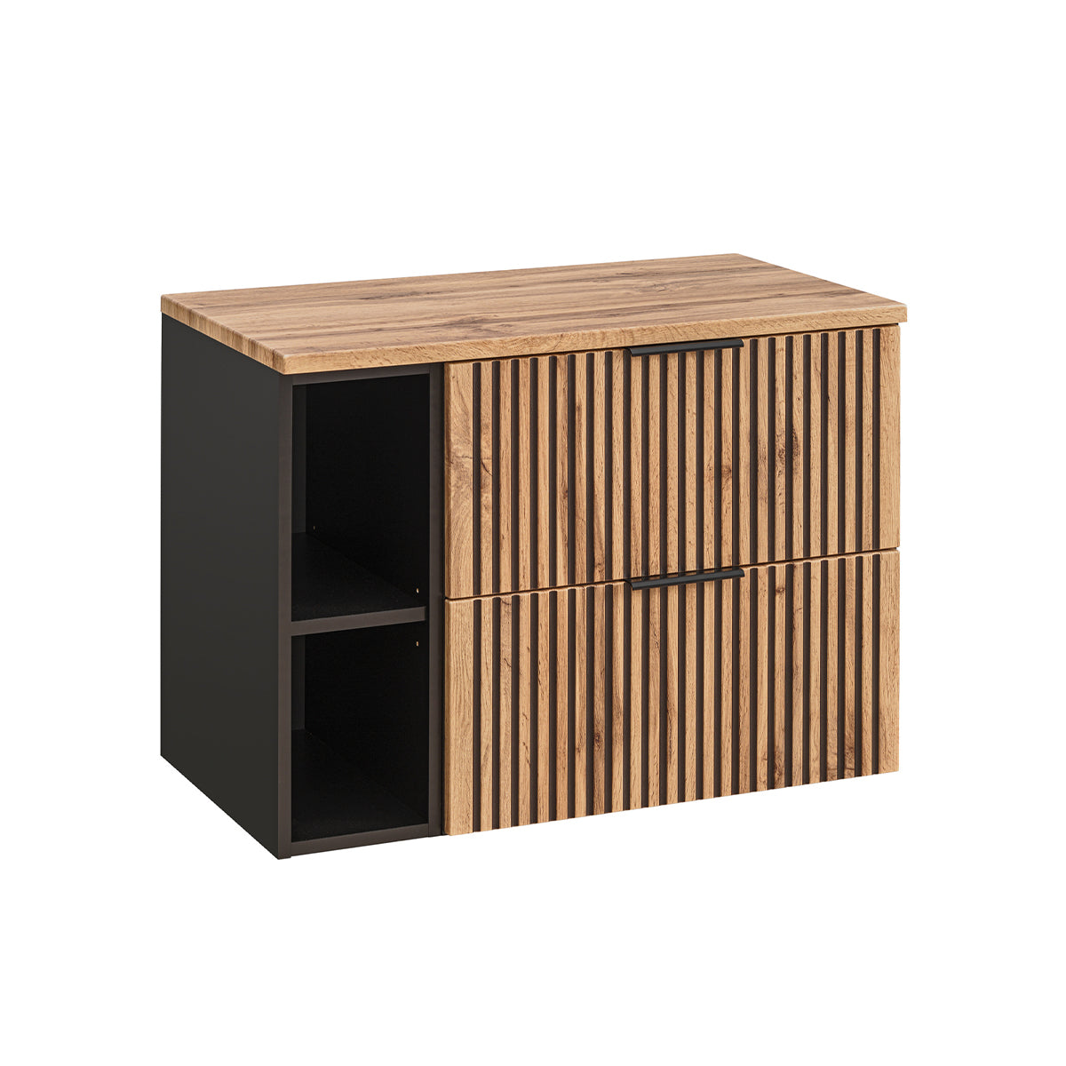 Meuble simple vasque 80cm 2 niches Gaia Bois et Noir - Vasque Noir - vue 2
