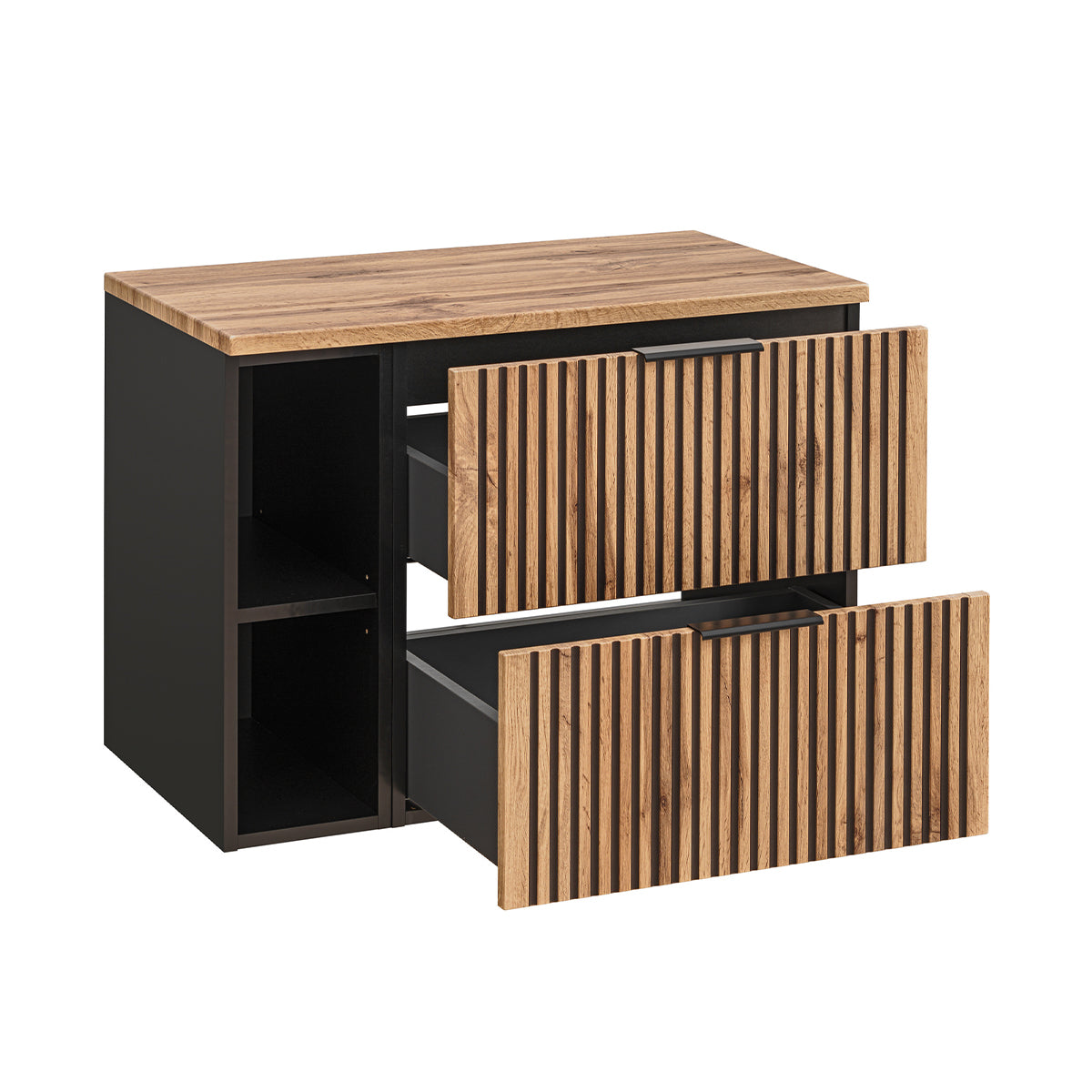 Meuble sous-vasque 80cm 2 niches Gaia Bois et Noir - vue 2
