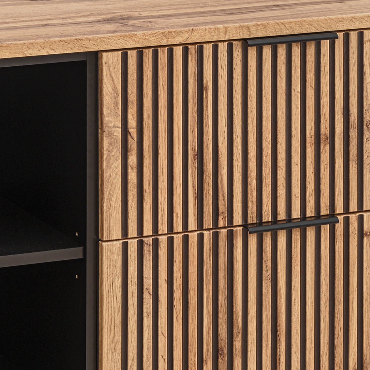 Ensemble meuble simple vasque 80cm 2 niches et colonne Gaia Bois et Noir - vue 7