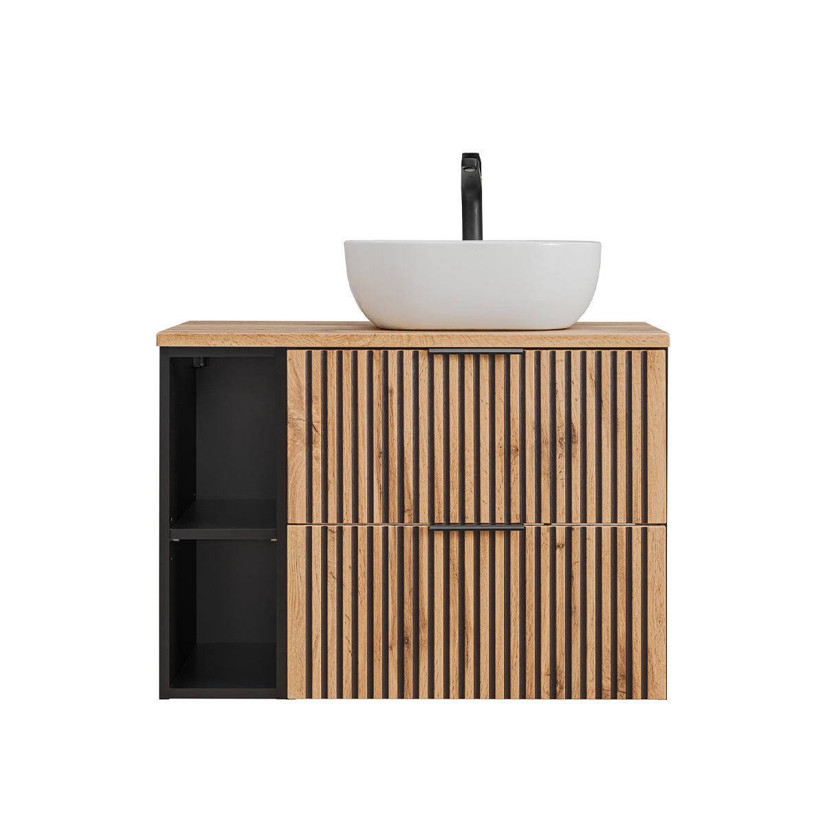 Meuble simple vasque 80cm 2 niches Gaia Bois et Noir - vue 3