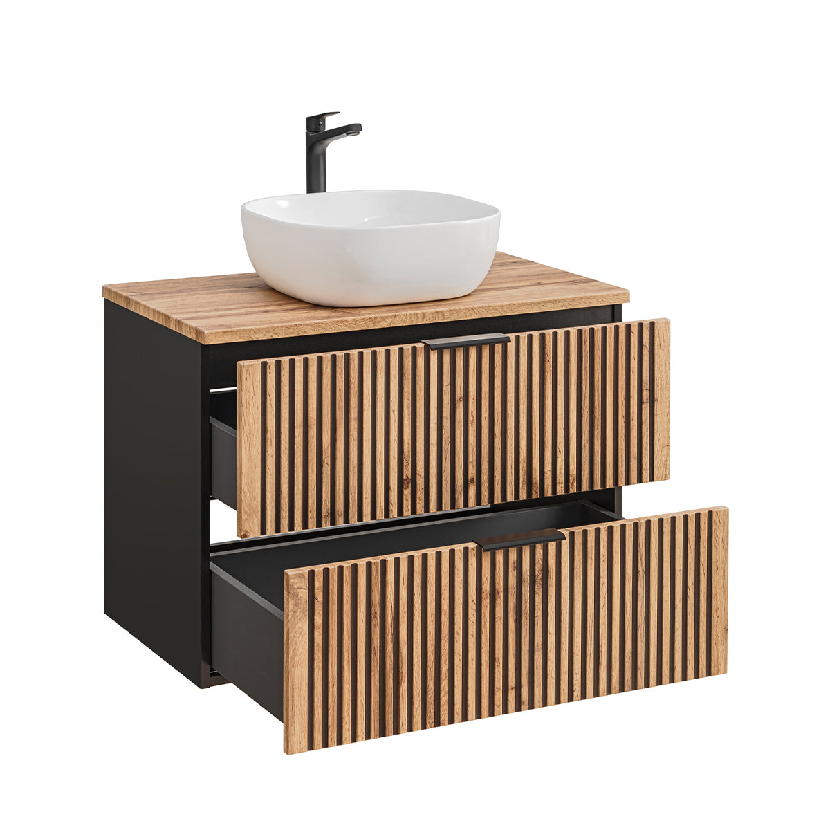Ensemble meuble simple vasque 80cm et colonne Gaia Bois et Noir - vue 4
