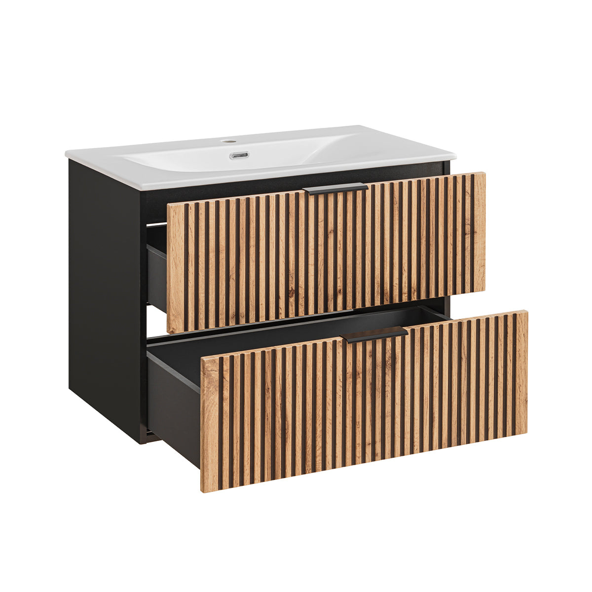Meuble simple vasque encastrée 80cm Gaia Bois et Noir - vue 2