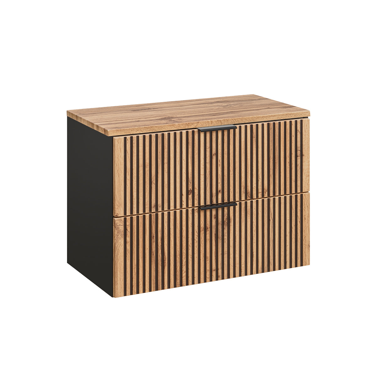 Meuble simple vasque 80cm Gaia Bois et Noir - Vasque Noir - vue 2