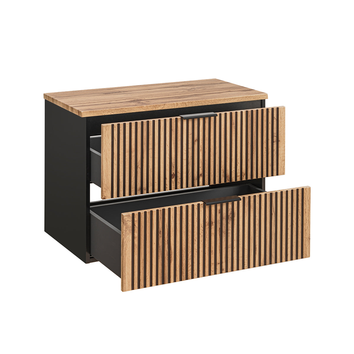 Ensemble meuble simple vasque 80cm et colonne Gaia Bois et Noir - Vasque Noir - vue 4