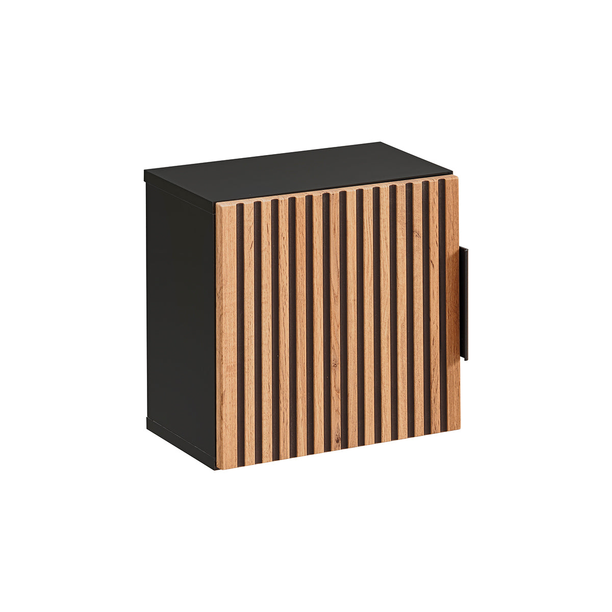 Ensemble meuble simple vasque 100cm miroir LED colonne et 3 armoires murales Gaia Bois et Noir - Vasque Noir - vue 7