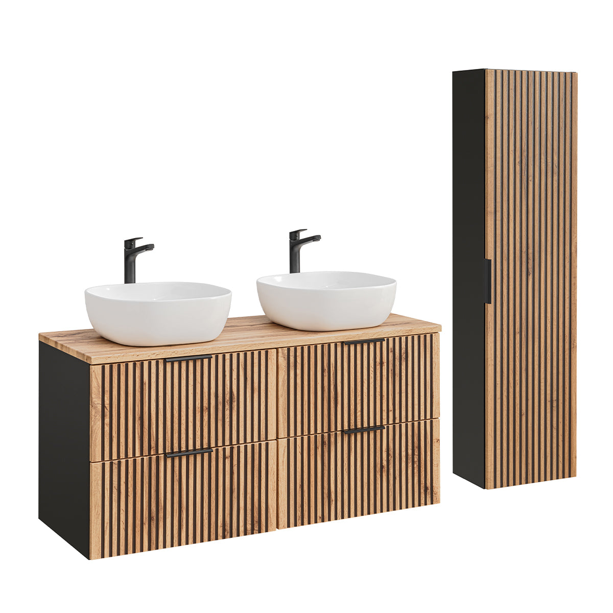 Ensemble meuble double vasque 120cm et colonne Gaia Bois - vue 2