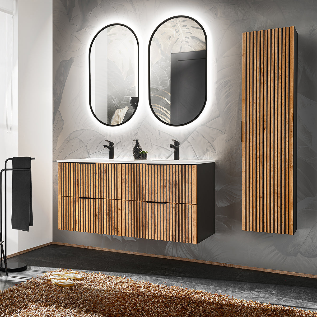 Meuble double vasque encastrée 120cm Gaia Bois et Noir - vue 3