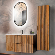 Ensemble meuble simple vasque encastrée 100cm et colonne Gaia Bois et Noir