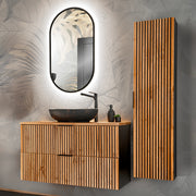 Ensemble meuble simple vasque 100cm miroir LED et colonne Gaia Bois et Noir - Vasque Noir