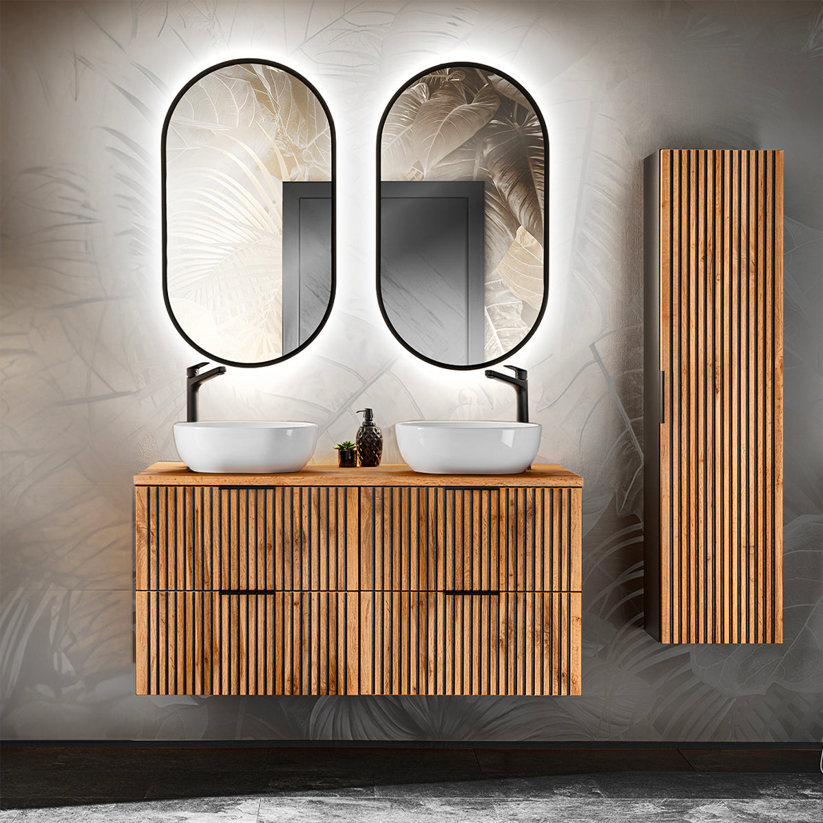 Ensemble meuble double vasque 120cm et colonne Gaia Bois