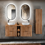 Ensemble meuble double vasque 140cm 2 niches et colonne Gaia Bois et Noir