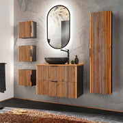 Ensemble meuble simple vasque 80cm colonne et 3 armoires murales Gaia Bois et Noir - Vasque Noir