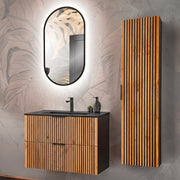 Ensemble meuble simple vasque encastrée 80cm et colonne Gaia Bois et Noir - Vasque Noir