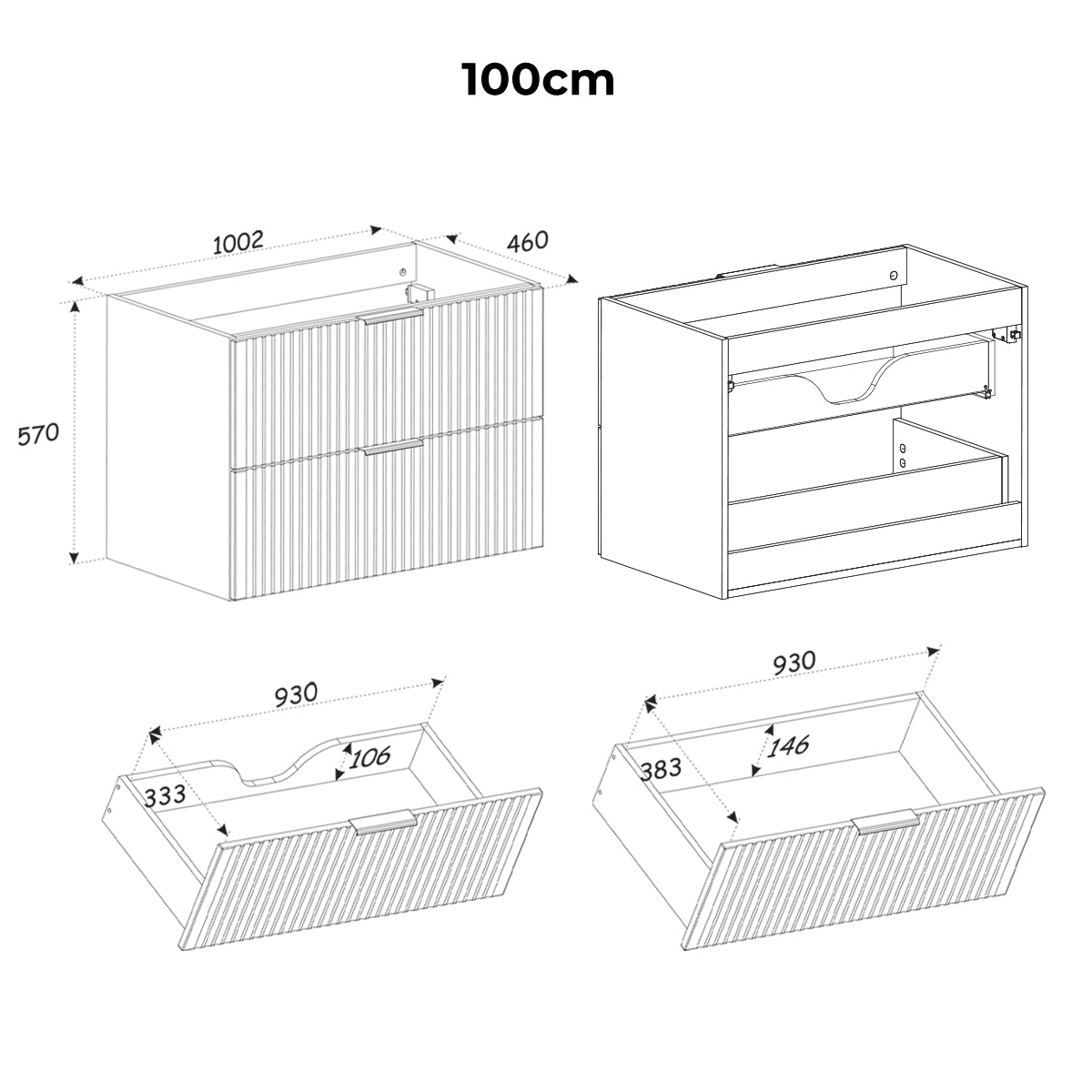 Meuble simple vasque 100cm Gaia Bois et Noir - vue 6