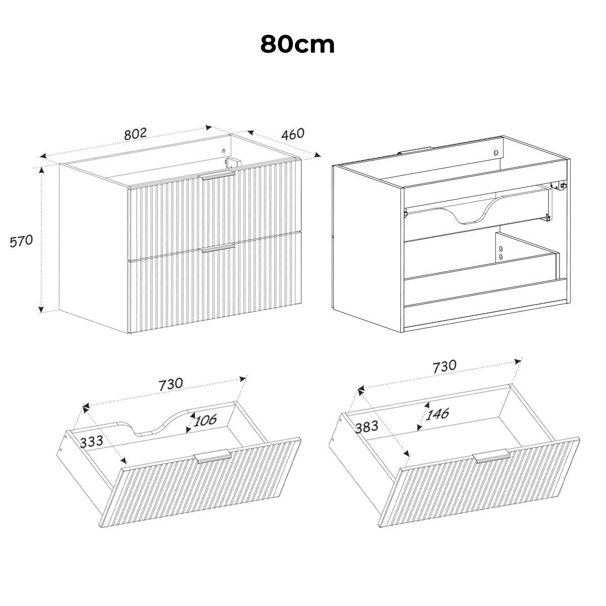 Meuble sous-vasque 80cm plan de toilette Gaia Bois et Noir - vue 5