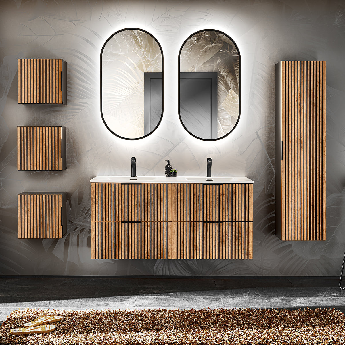 Armoire murale 1 porte Gaia Noir et Bois - vue 4