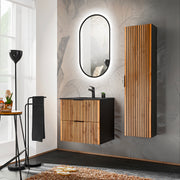 Ensemble meuble simple vasque encastrée 60cm miroir LED et colonne Gaia Bois et Noir - Vasque Noir