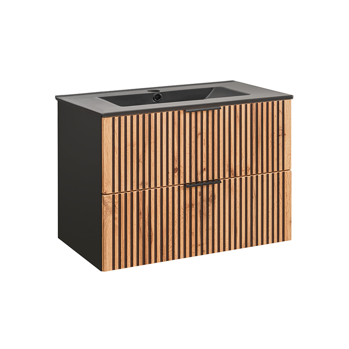 Meuble simple vasque encastrée 80cm Gaia Bois et Noir - Vasque Noir
