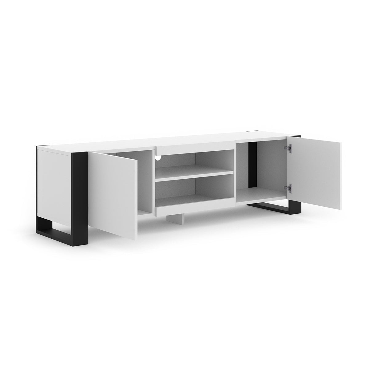 Meuble TV 2 portes 158 cm Gani Blanc et Noir - vue 2