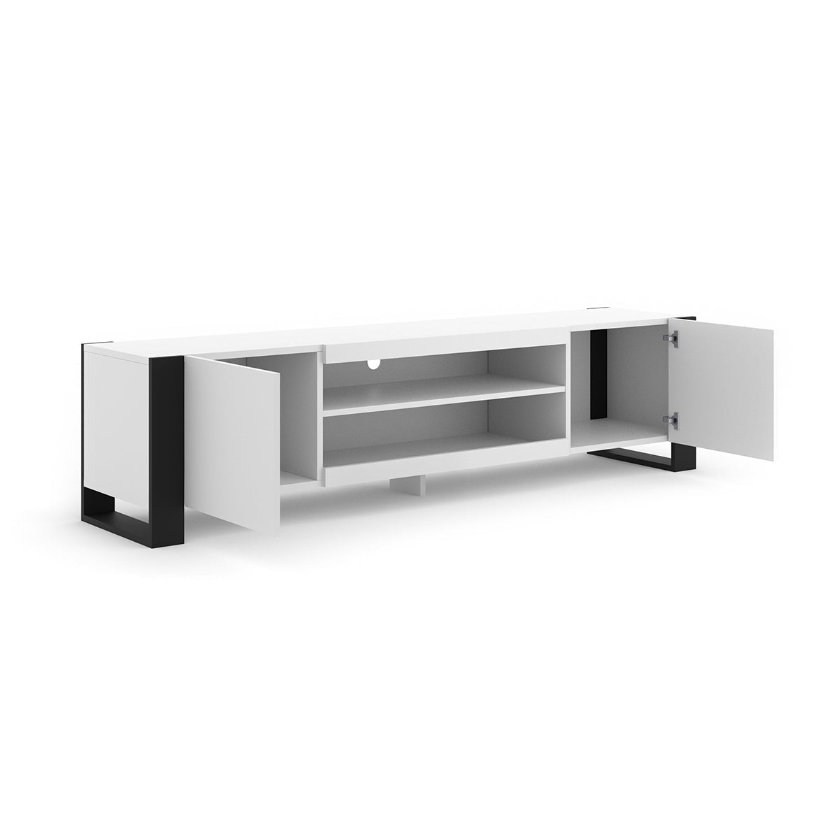 Meuble TV 2 portes 188 cm Gani Blanc et Noir - vue 2