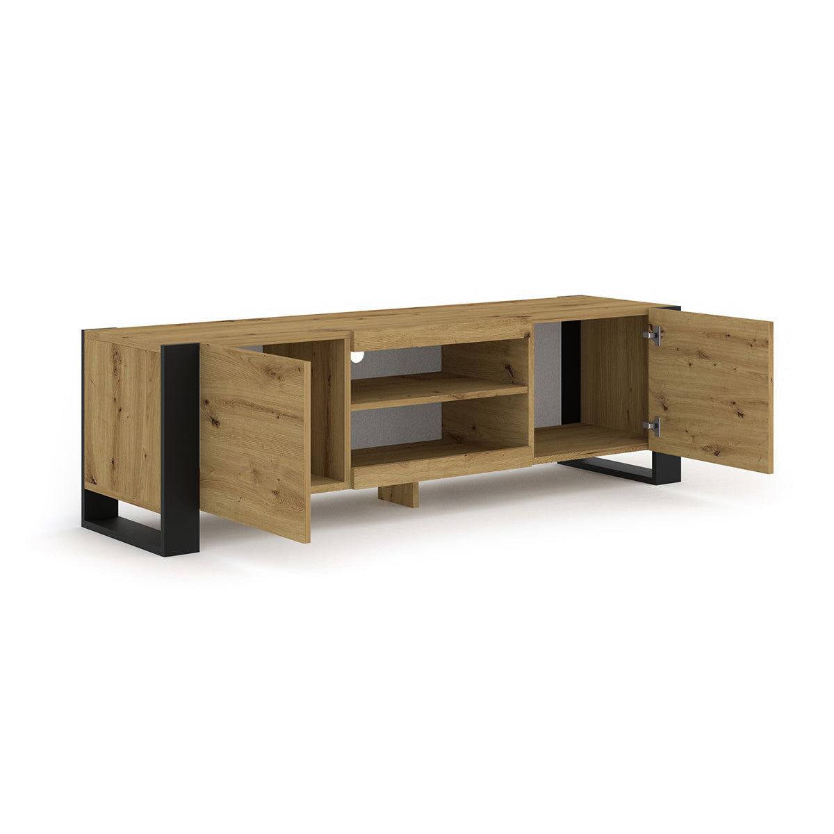 Meuble TV 2 portes 158 cm Gani Bois et Noir - vue 2