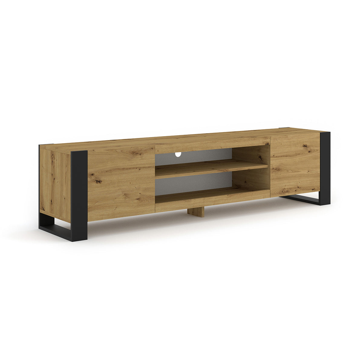 Meuble TV 2 portes 188 cm Gani Bois et Noir