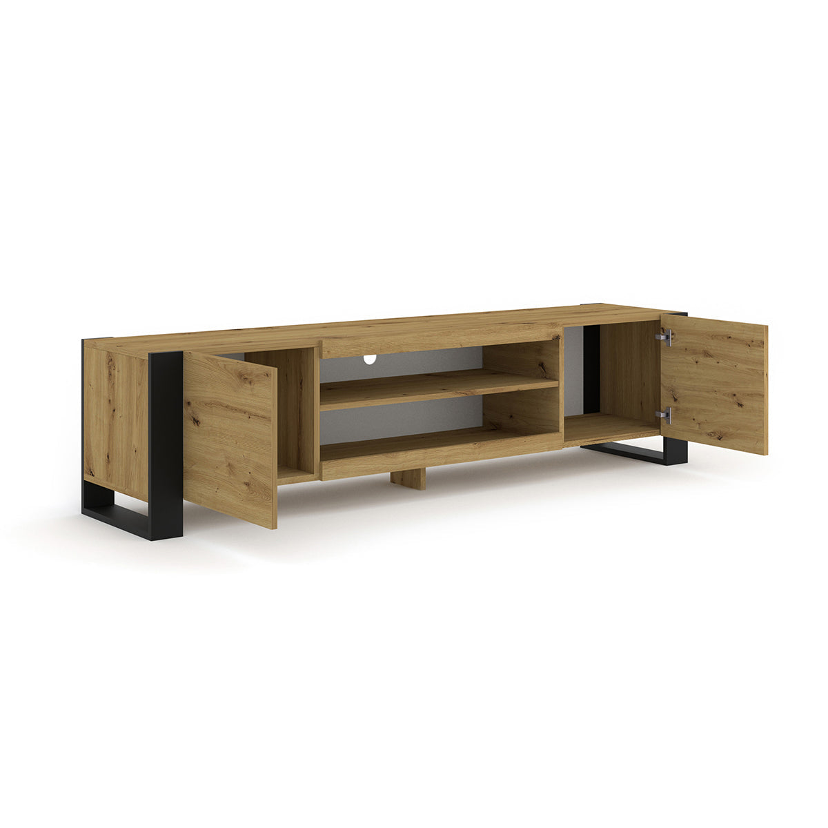 Meuble TV 2 portes 188 cm Gani Bois et Noir - vue 2