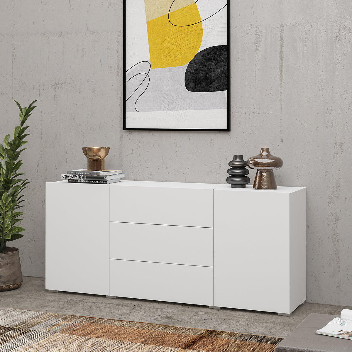 Buffet 2 portes 3 tiroirs Glora Blanc - vue 4