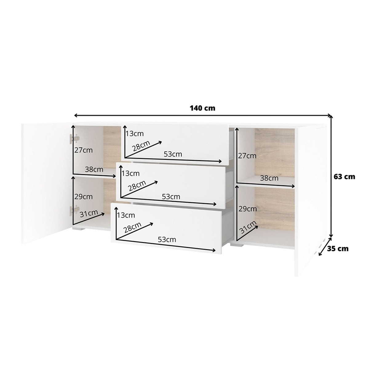 Buffet 2 portes 3 tiroirs Glora Blanc - vue 5