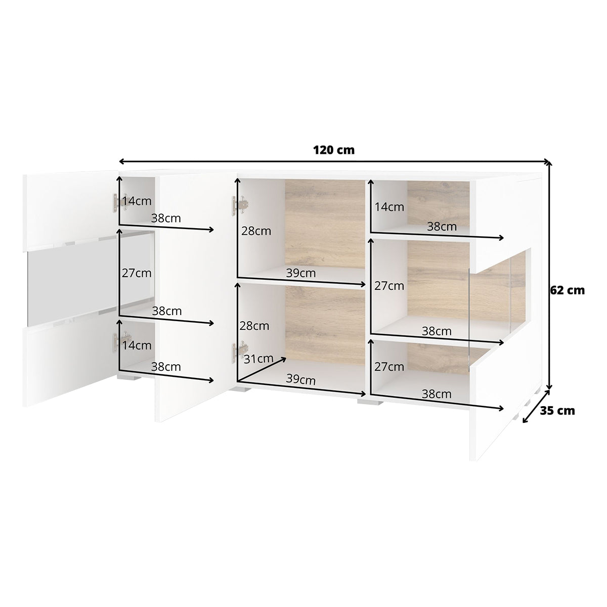 Buffet 3 portes Glora Blanc - vue 5