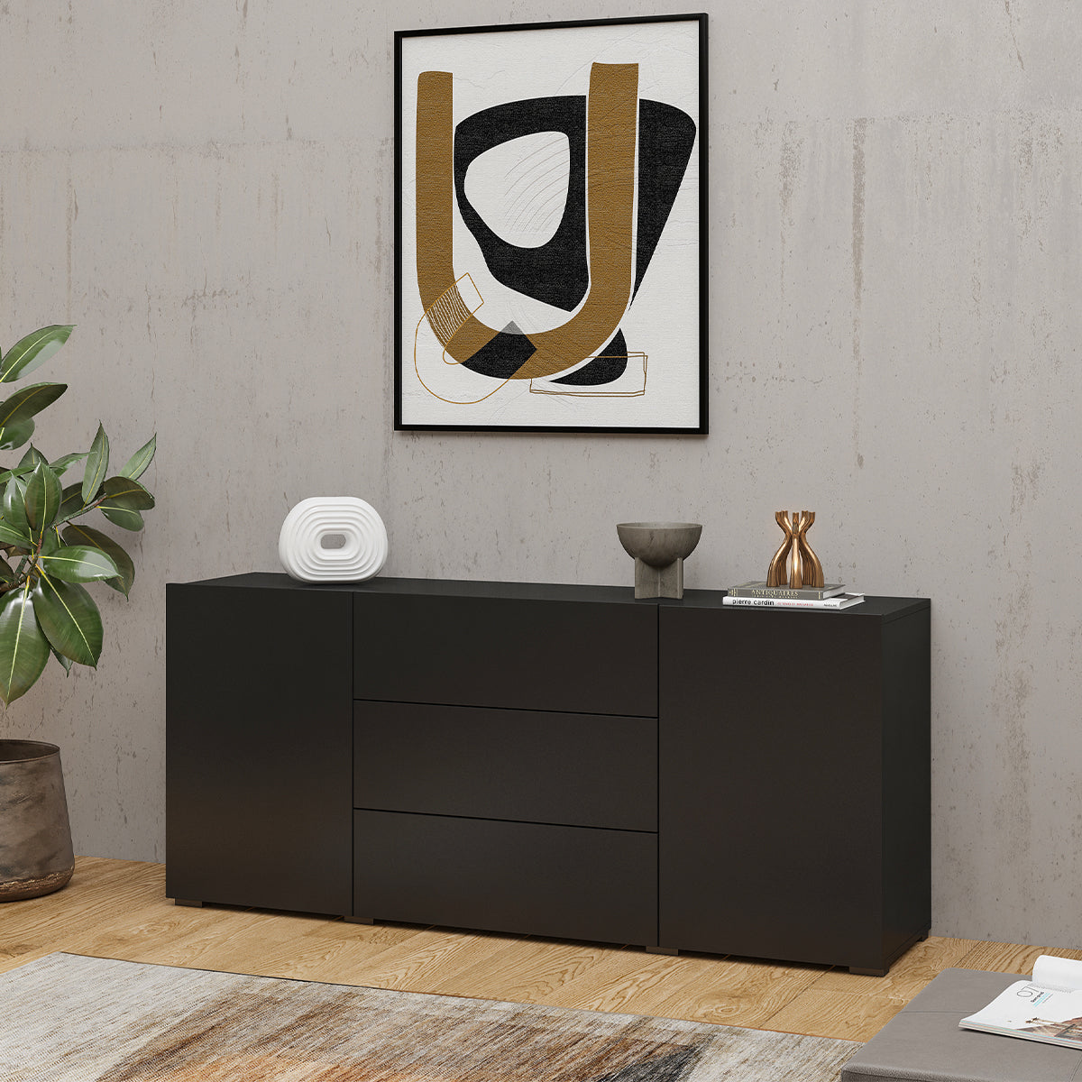 Buffet 2 portes 3 tiroirs Glora Noir - vue 4