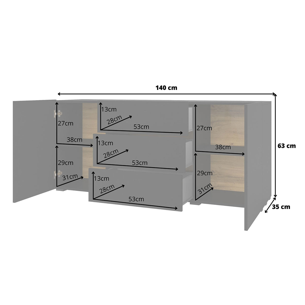 Buffet 2 portes 3 tiroirs Glora Noir - vue 5