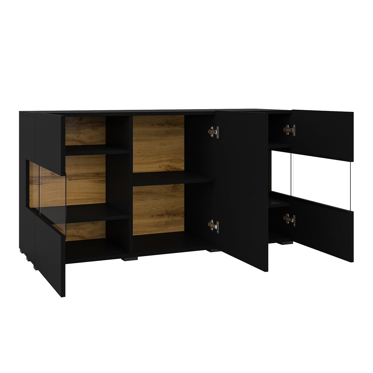 Buffet 3 portes Glora Noir et Bois - vue 3
