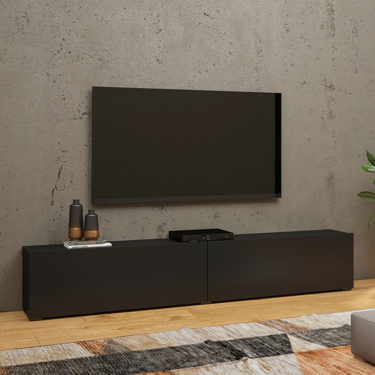 Meuble TV 2 portes 180 cm Glora Noir - vue 4