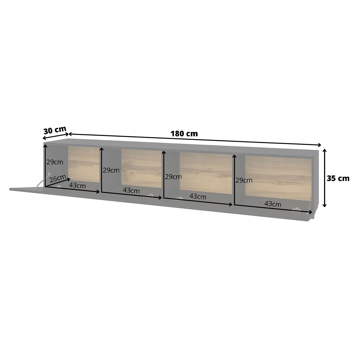 Meuble TV 2 portes 180 cm Glora Noir - vue 5