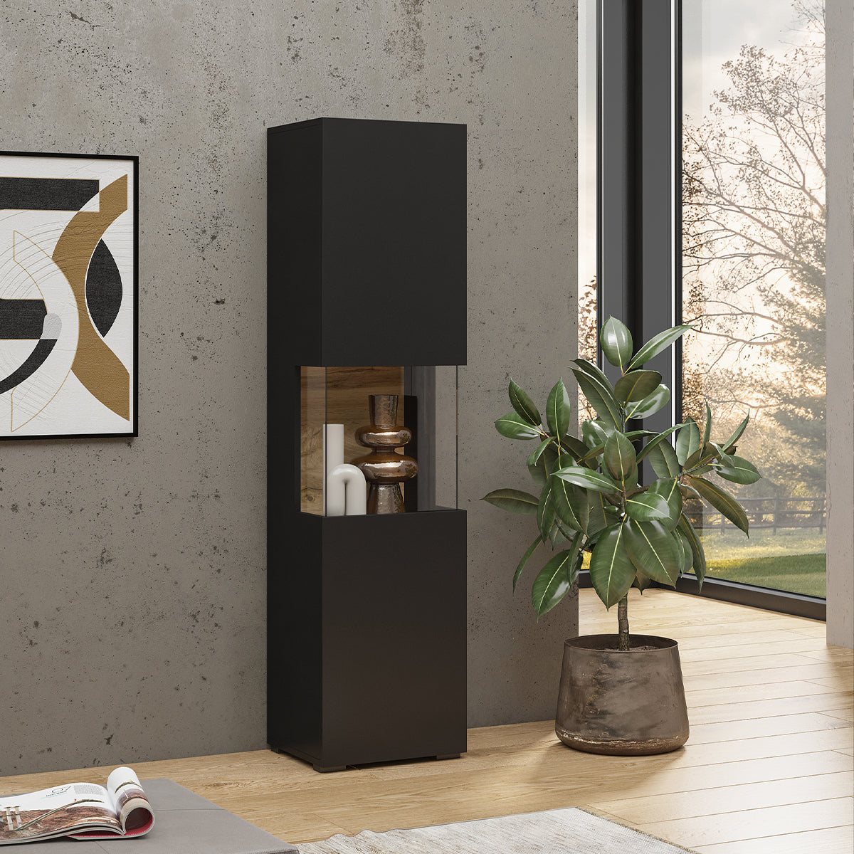 Vitrine 1 porte Glora Noir et Bois - vue 4