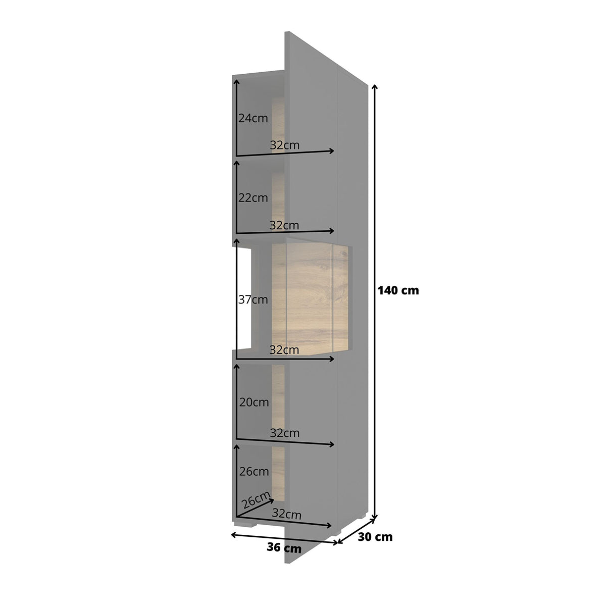 Vitrine 1 porte Glora Noir et Bois - vue 5