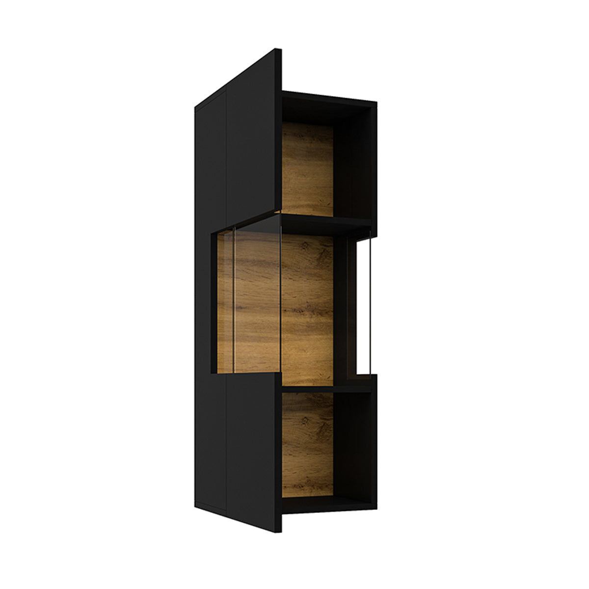 Vitrine murale 1 porte Glora Noir et Bois - vue 3