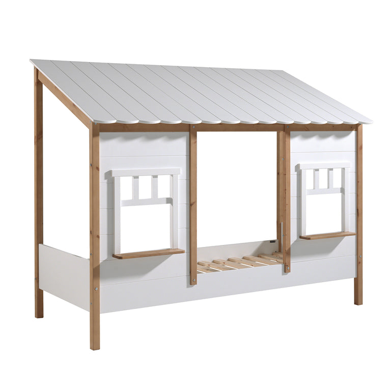 Lit cabane 90x200 sommier inclus Vipack Housebed Blanc et bois - vue 3