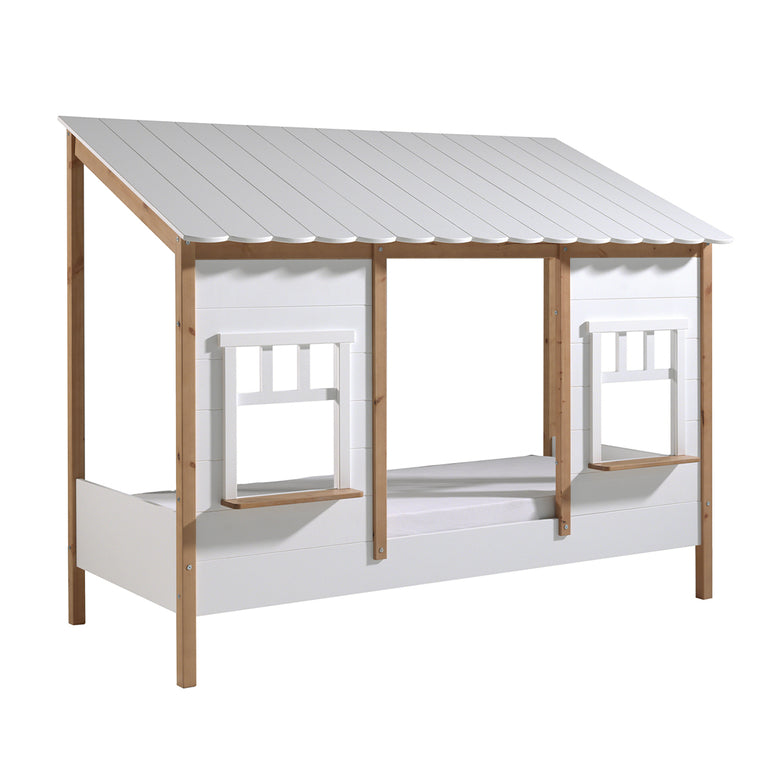 Lit cabane 90x200 sommier inclus Vipack Housebed Blanc et bois - vue 2