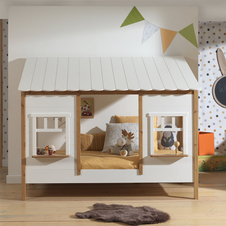 Lit cabane 90x200 sommier inclus Vipack Housebed Blanc et bois - vue 5