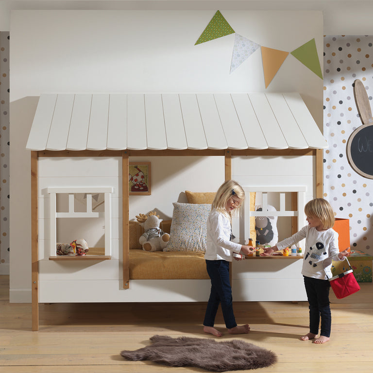 Lit cabane 90x200 sommier inclus Vipack Housebed Blanc et bois - vue 6