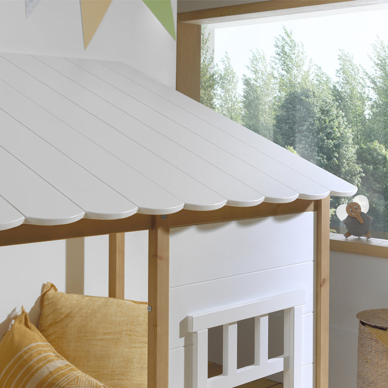 Lit cabane 90x200 sommier inclus Vipack Housebed Blanc et bois - vue 4