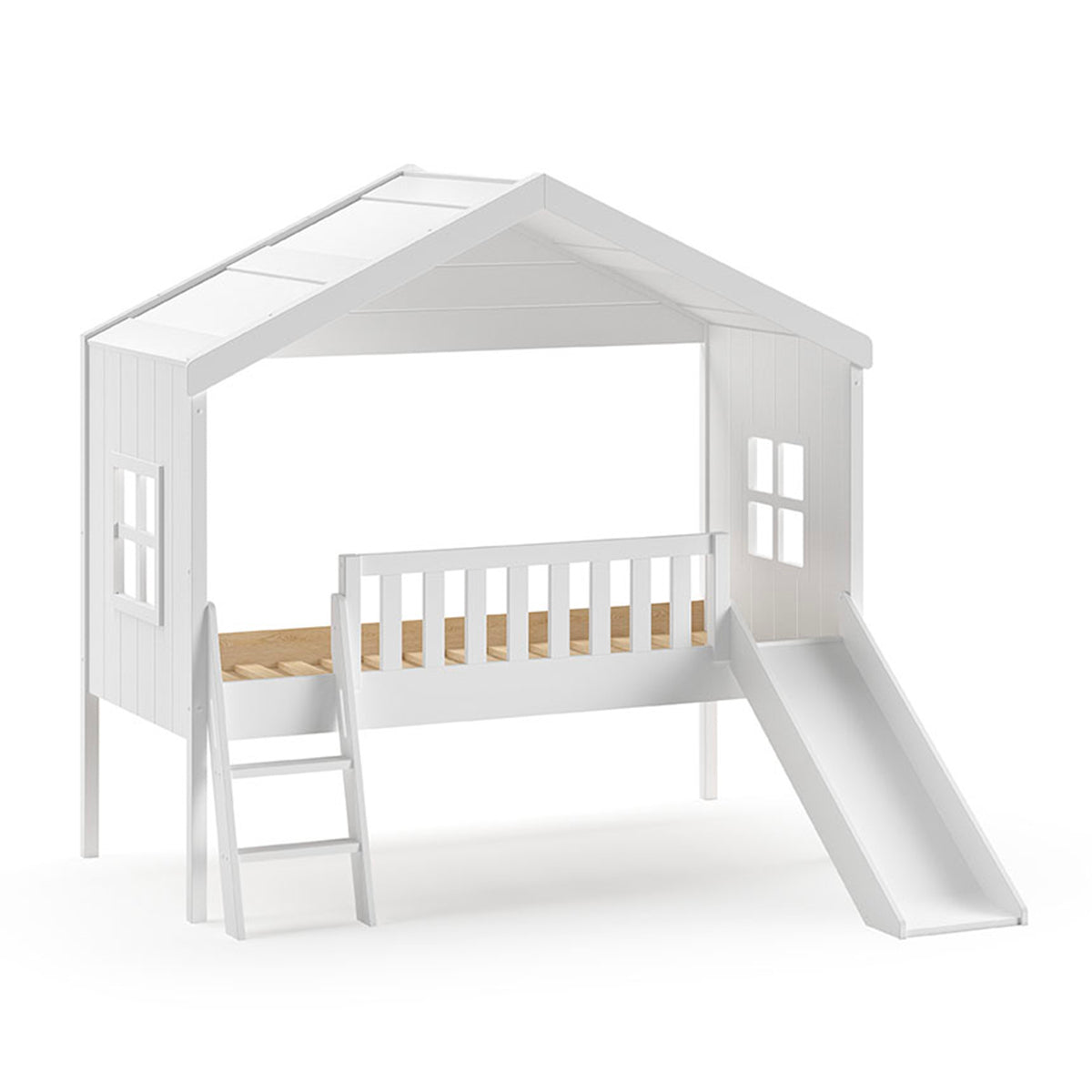 Lit cabane 90x200 toboggan sommier inclus Vipack Housebed Blanc - vue 2