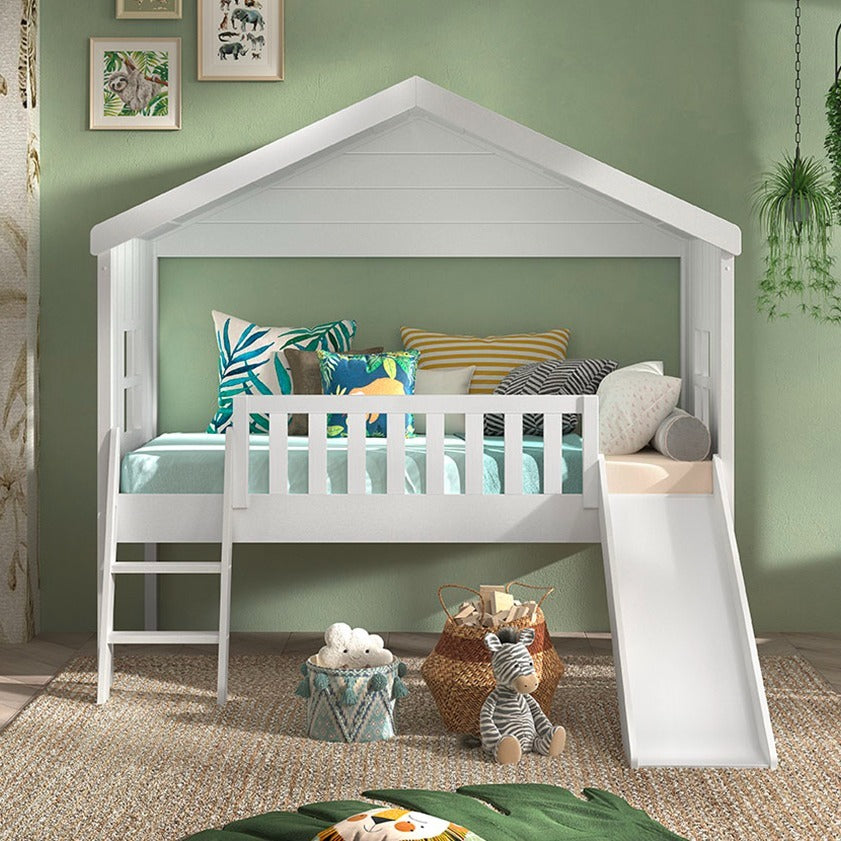 Lit cabane 90x200 toboggan sommier inclus Vipack Housebed Blanc - vue 3