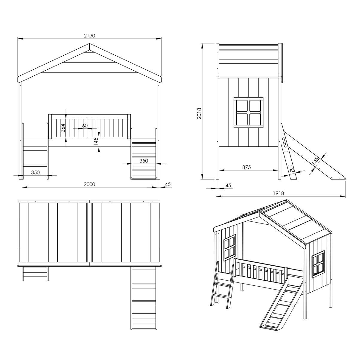 Lit cabane 90x200 toboggan sommier inclus Vipack Housebed Blanc - vue 4